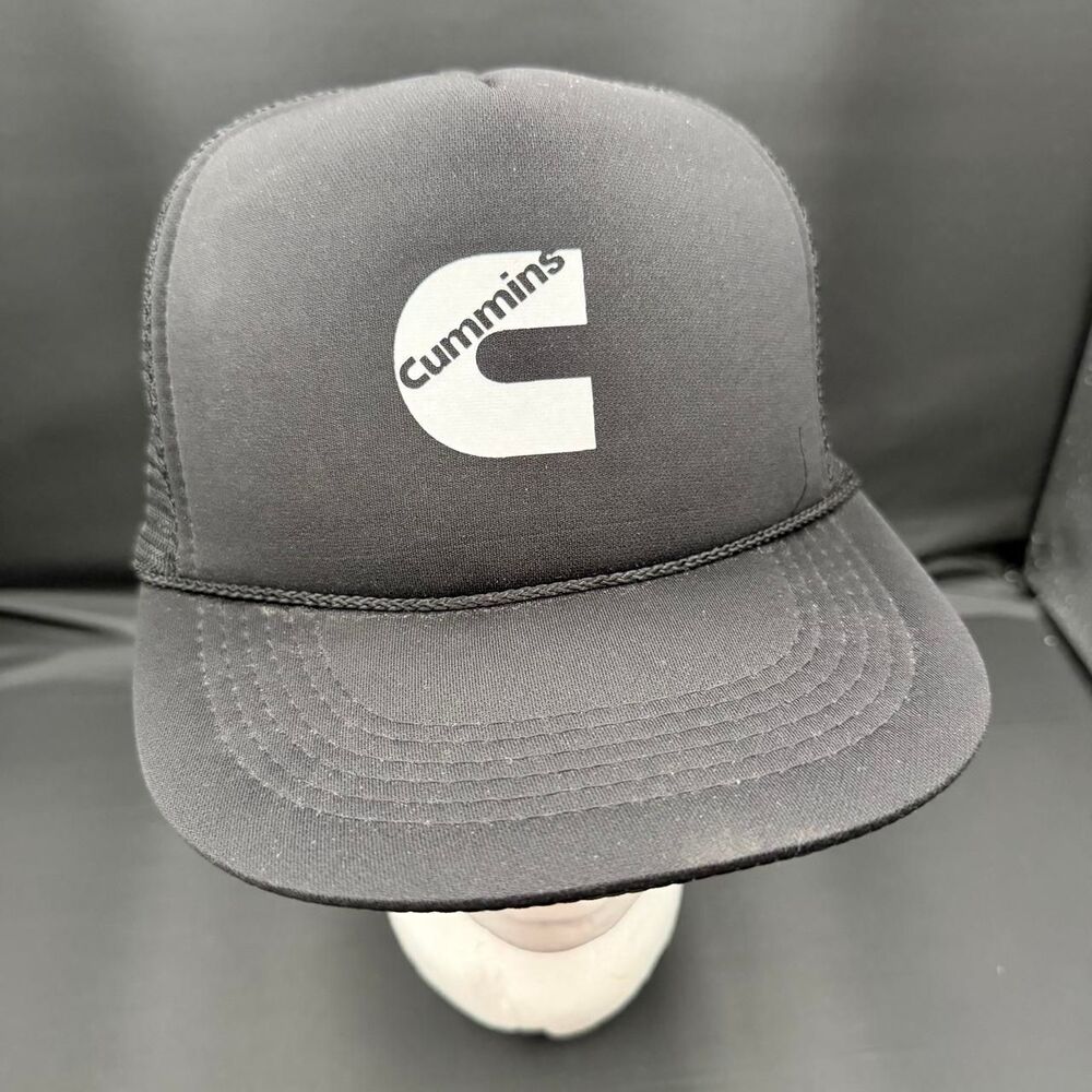 Cummins Men's Black & White Snap Back Trucker Hat Cap Vintage 80's Retro Indie